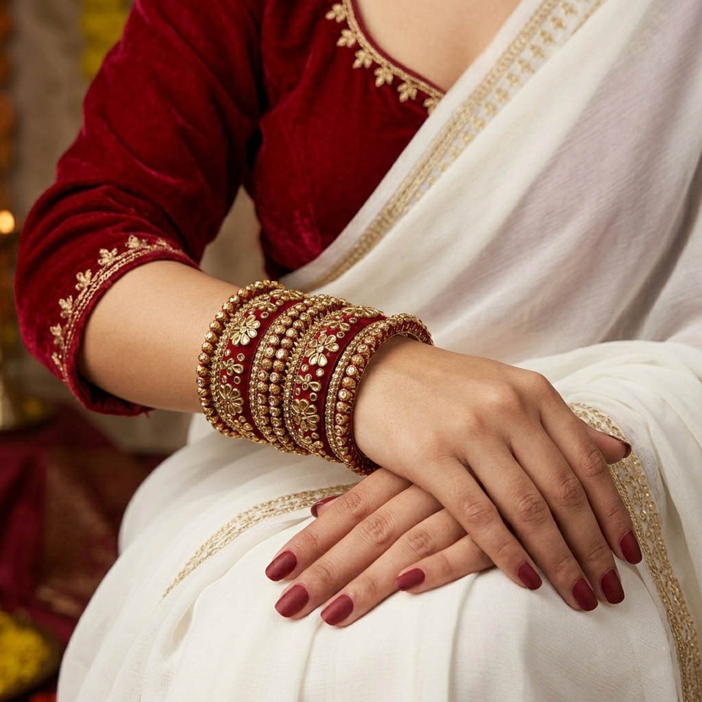Maroon Color 1 Set Of Bangle Royal Bridal Wear Traditional Jewelry Collection - Maroon / 2.8