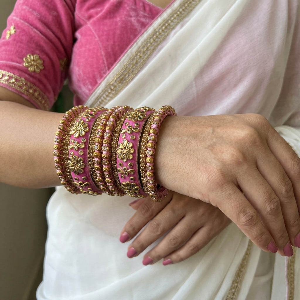 Pink Color 1 Set Of Bangle Elegant Designer Party Wear Stylish Jewelry Collection - Pink / 2.4