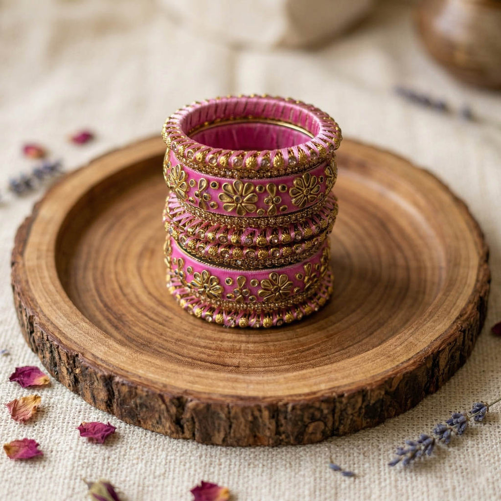 Pink Color 1 Set Of Bangle Elegant Designer Party Wear Stylish Jewelry Collection - Pink / 2.8