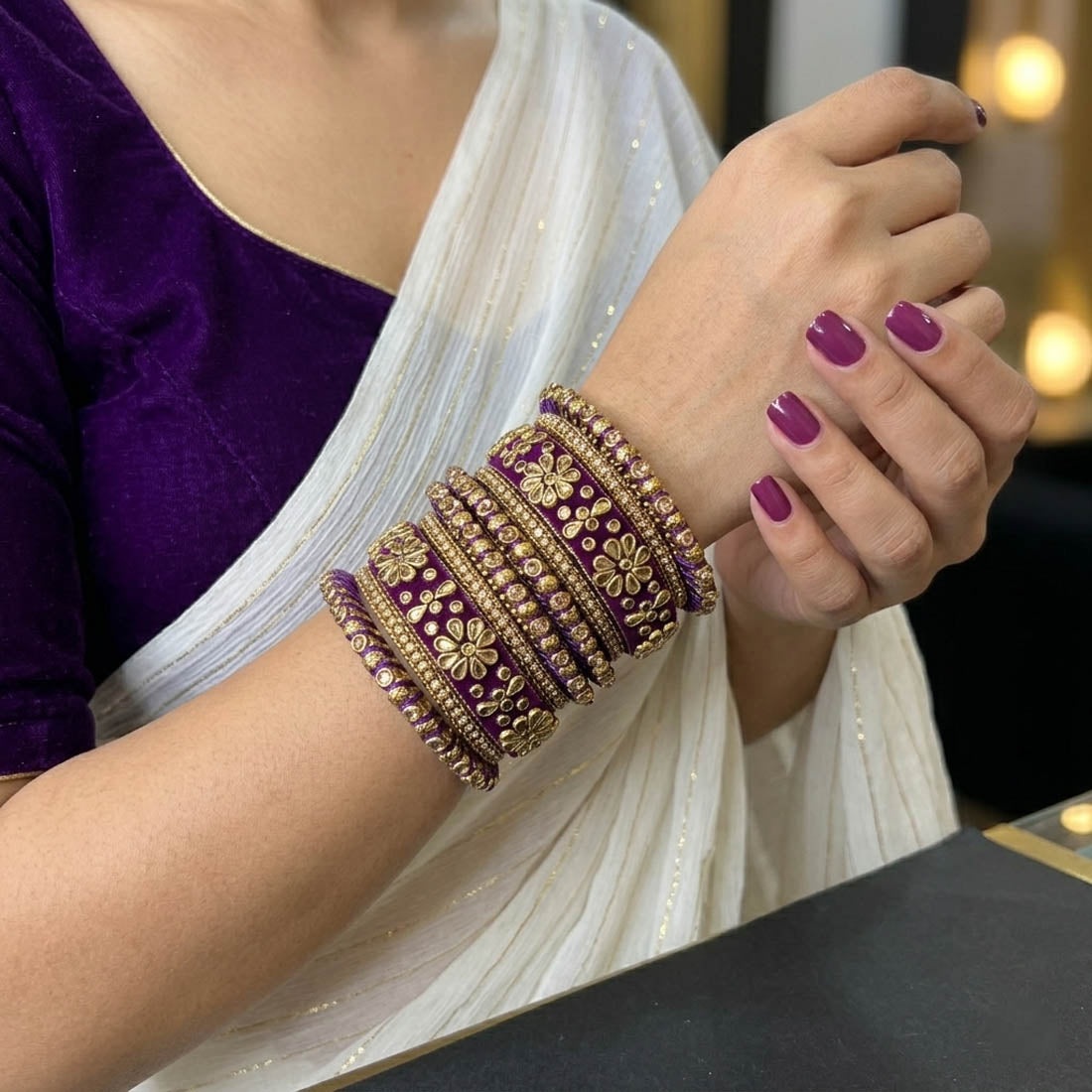 Purple Color 1 Set Of Bangle Royal Elegant Party Wear Designer Jewelry Collection - Purple / 2.8