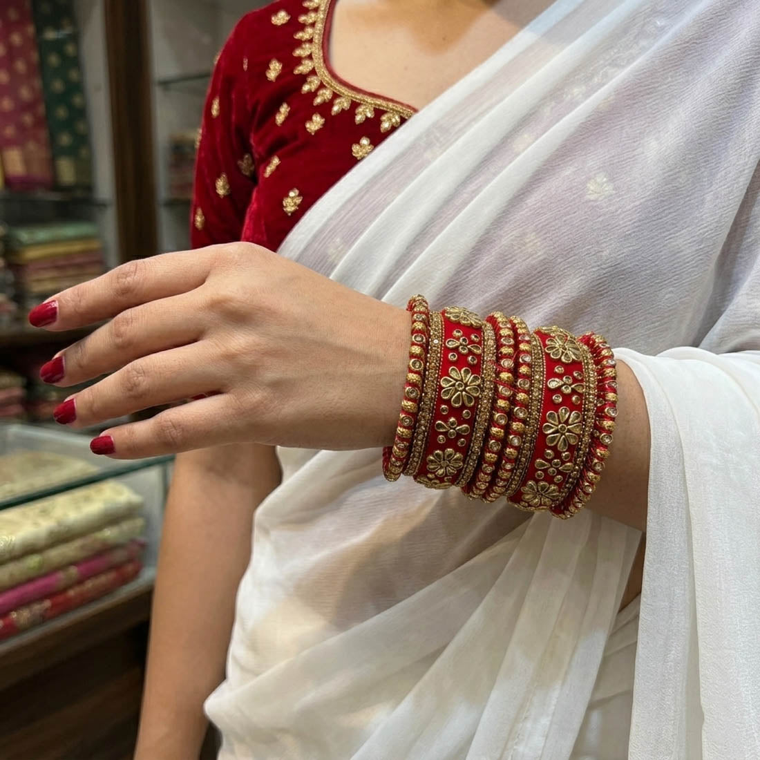 Red Color 1 Set Of Bangle Traditional Bridal Wear Classic Ethnic Jewelry Collection - Red / 2.6