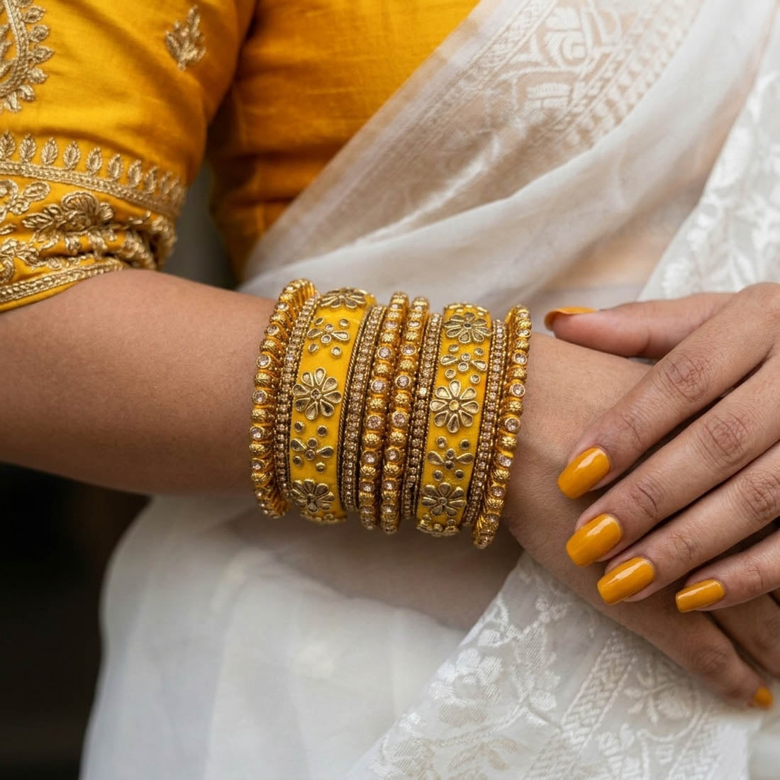 Yellow Color 1 Set Of Bangle Bright Festive Wear Traditional Stylish Jewelry - Yellow / 2.8