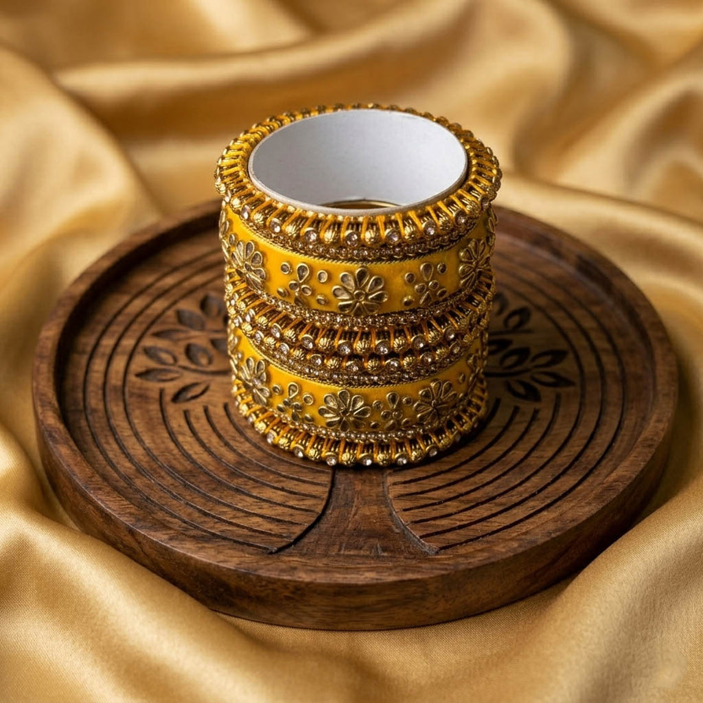 Yellow Color 1 Set Of Bangle Bright Festive Wear Traditional Stylish Jewelry - Yellow / 2.8