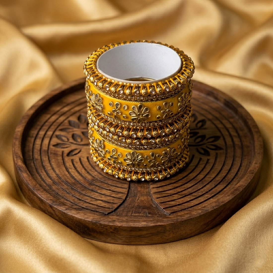 Yellow Color 1 Set Of Bangle Bright Festive Wear Traditional Stylish Jewelry - Yellow / 2.8