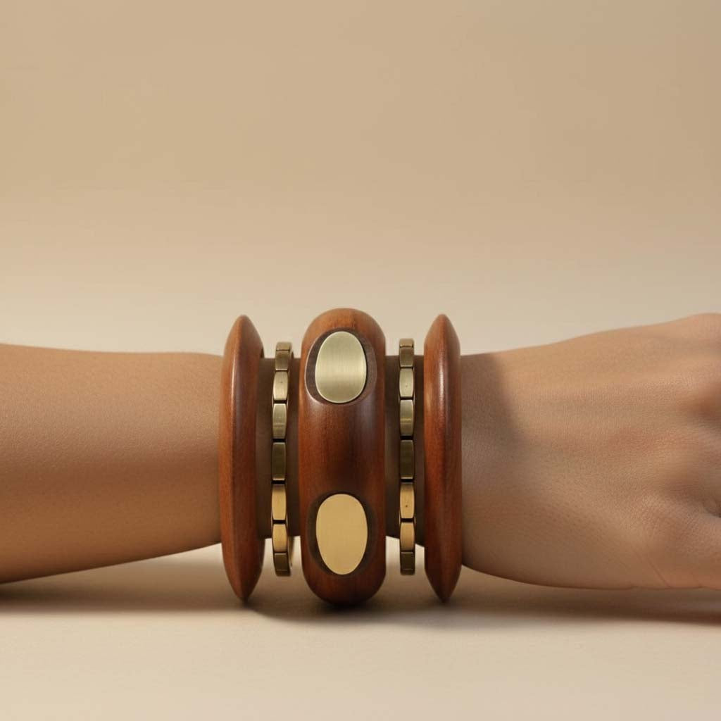 Brown Color Single Hand 1 Set Of Wooden Bangle Size: 2.6 (WNB101BRW-2.6) - Brown