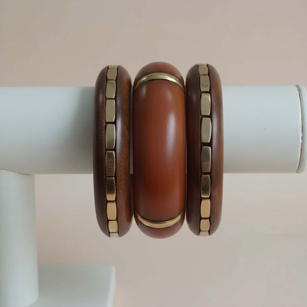 Brown Color Single Hand 1 Set Of Wooden Bangle Size: 2.6 (WNB102BRW-2.6) - Brown