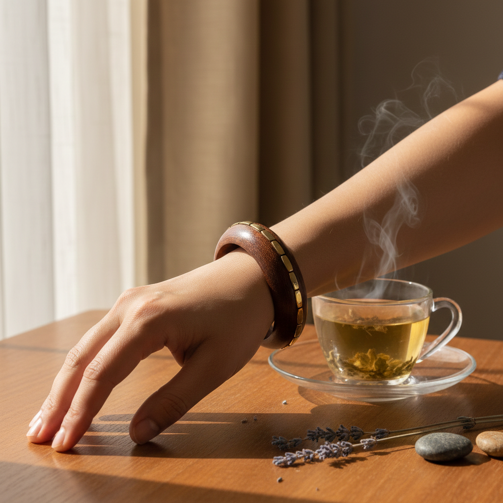 Brown Color Single Hand 1 Piece Of Wooden Bangle Size: 2.6 (WNB106BRW-2.6) - Brown