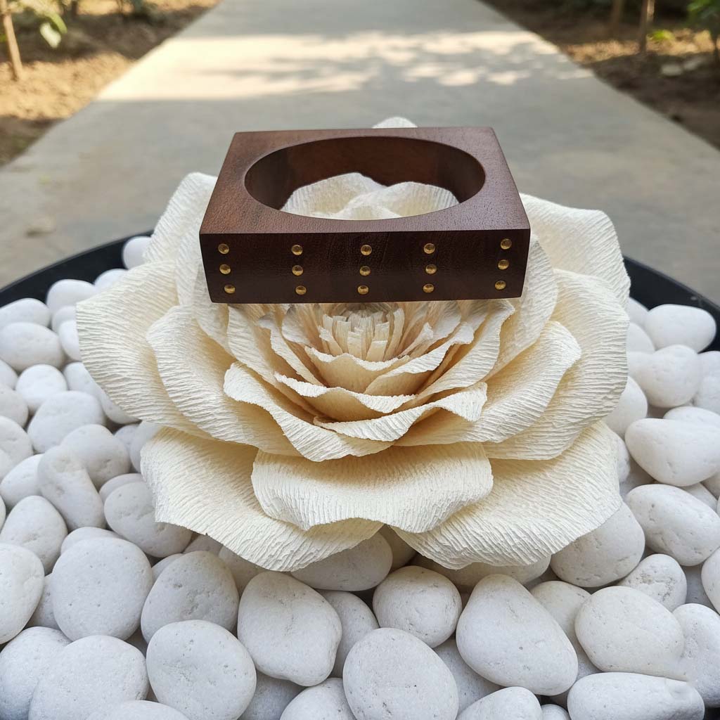 Brown Color Single Hand 1 Piece Of Wooden Bangle Size: 2.6 (WNB108BRW-2.6) - Brown