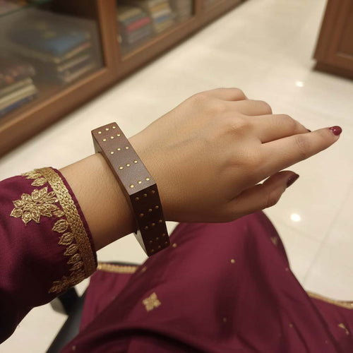 Brown Color Single Hand 1 Piece Of Wooden Bangle Size: 2.6 (WNB108BRW-2.6) - Brown