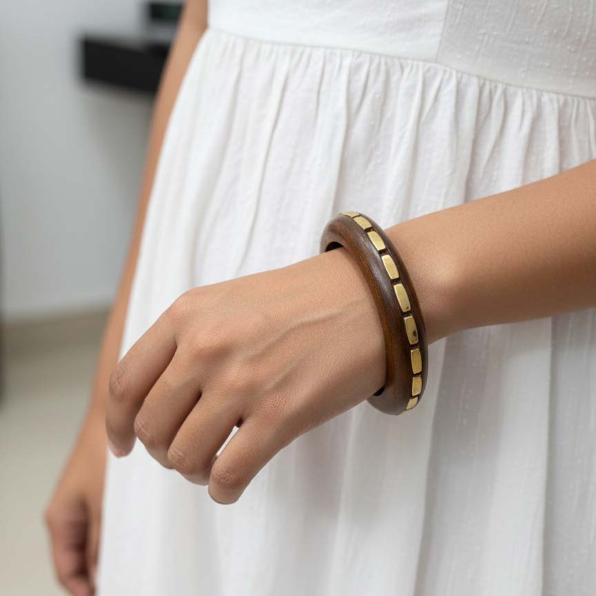 Brown Color Single Hand 1 Piece Of Wooden Bangle Size: 2.6 (WNB109BRW-2.6) - Brown