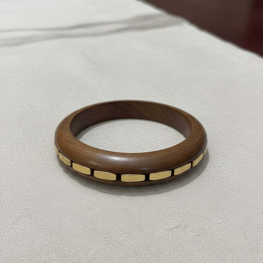 Brown Color Single Hand 1 Piece Of Wooden Bangle Size: 2.6 (WNB109BRW-2.6) - Brown