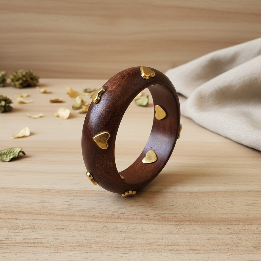 Brown Color Single Hand 1 Piece Of Wooden Bangle Size: 2.6 (WNB111BRW-2.6) - Brown