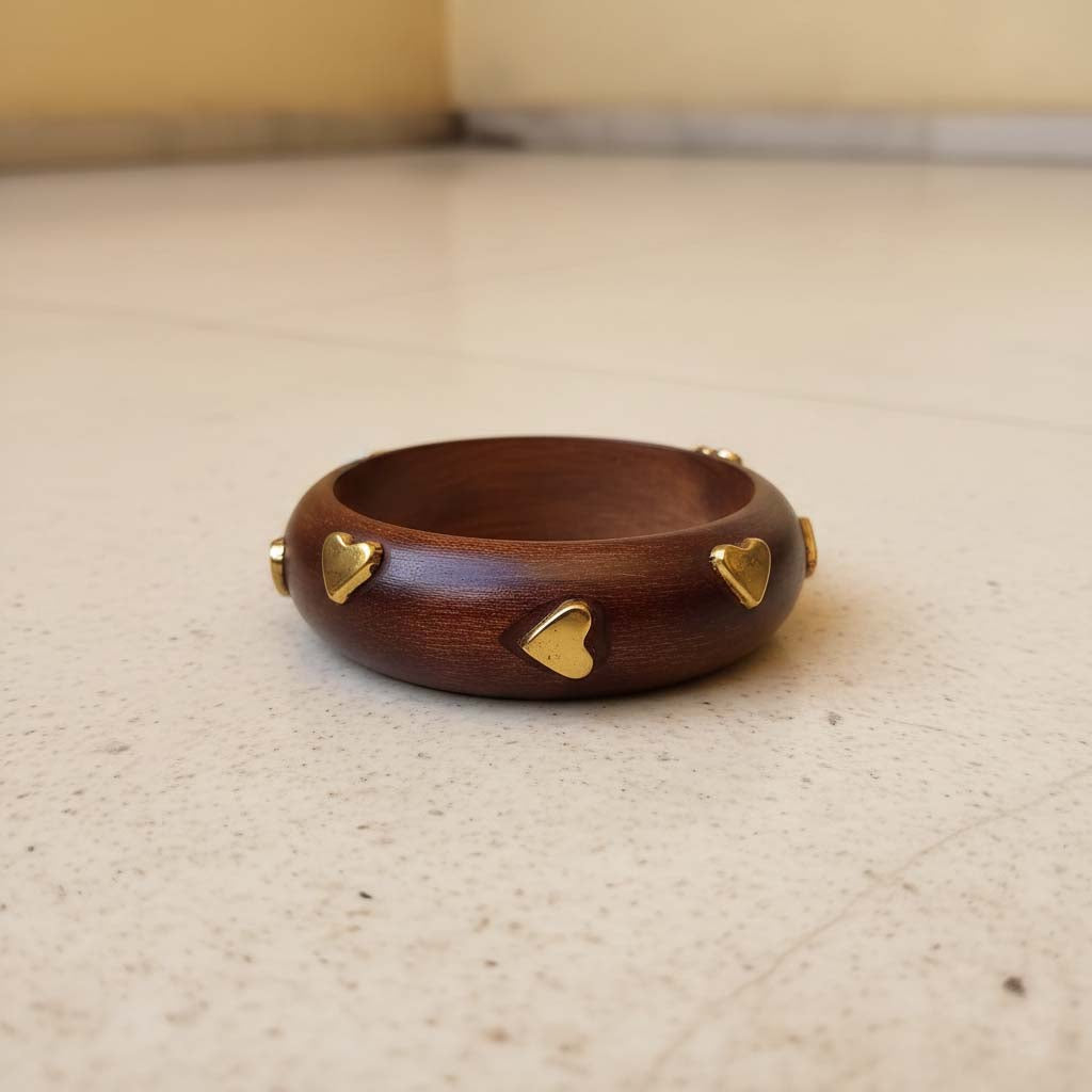 Brown Color Single Hand 1 Piece Of Wooden Bangle Size: 2.6 (WNB111BRW-2.6) - Brown