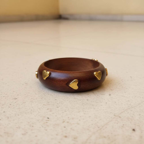 Brown Color Single Hand 1 Piece Of Wooden Bangle Size: 2.6 (WNB111BRW-2.6) - Brown