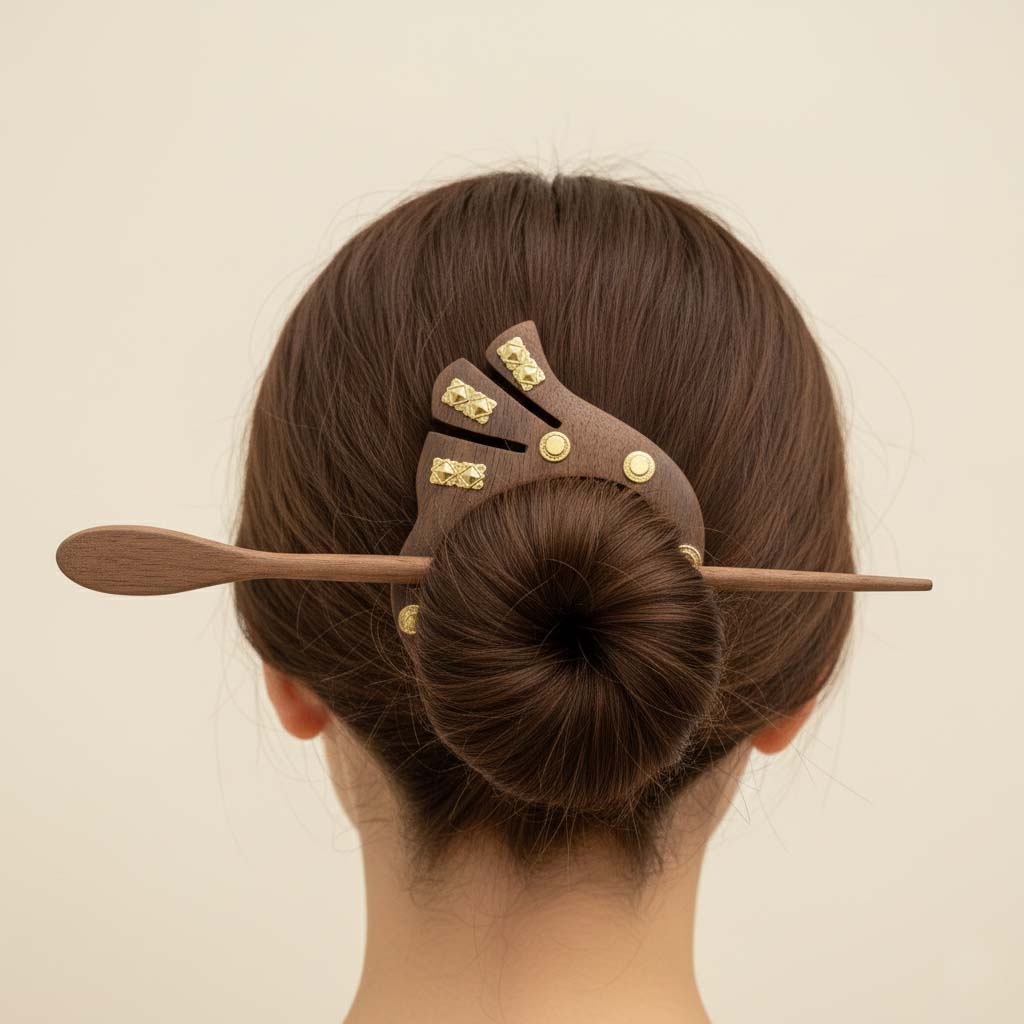 Brown Color Wooden Hair Pin Designed For Women Seeking Natural Handcrafted Beauty In Hair Accessories - Brown