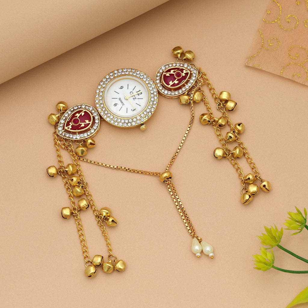 Rani Color Kundan Watch For Girls & Women Elegant Traditional Watch - Rani