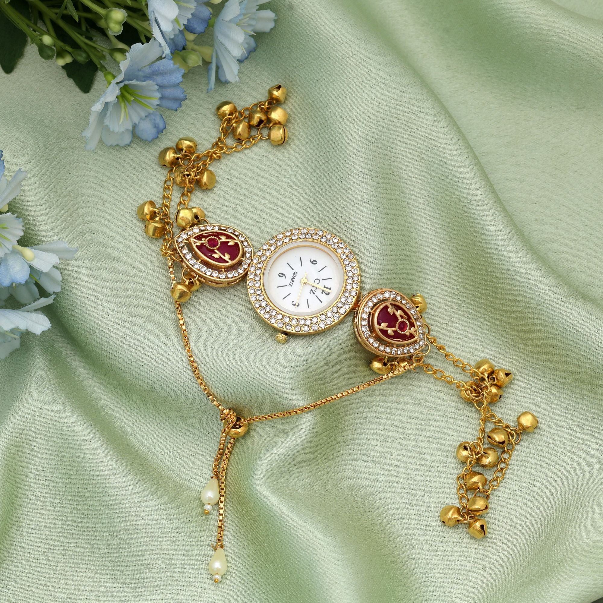 Rani Color Kundan Watch For Girls & Women Elegant Traditional Watch - Rani