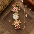 Premium Rani Color Classic Kundan Watch For Girls & Women Ethnic Style