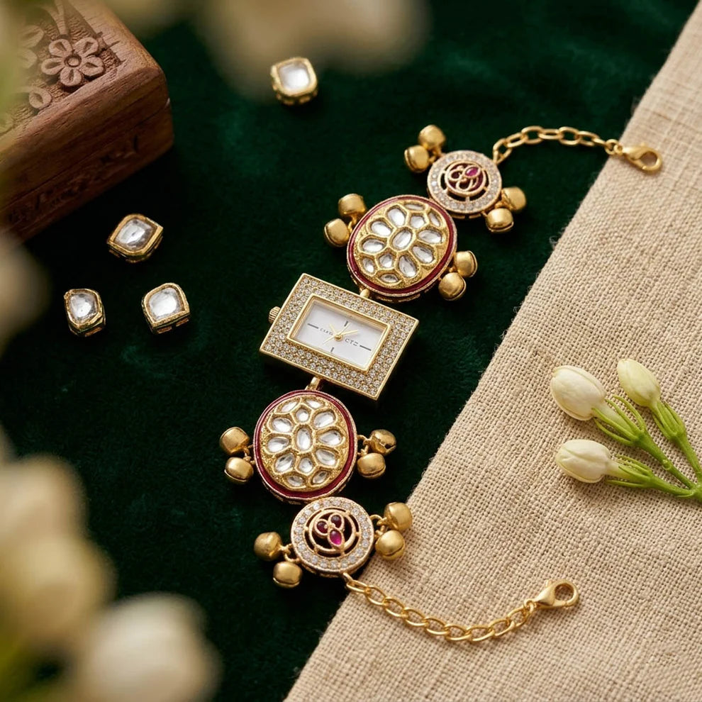 Graceful Pista Green & Rani Color Kundan Watch For Girls & Women Festive Wear Design