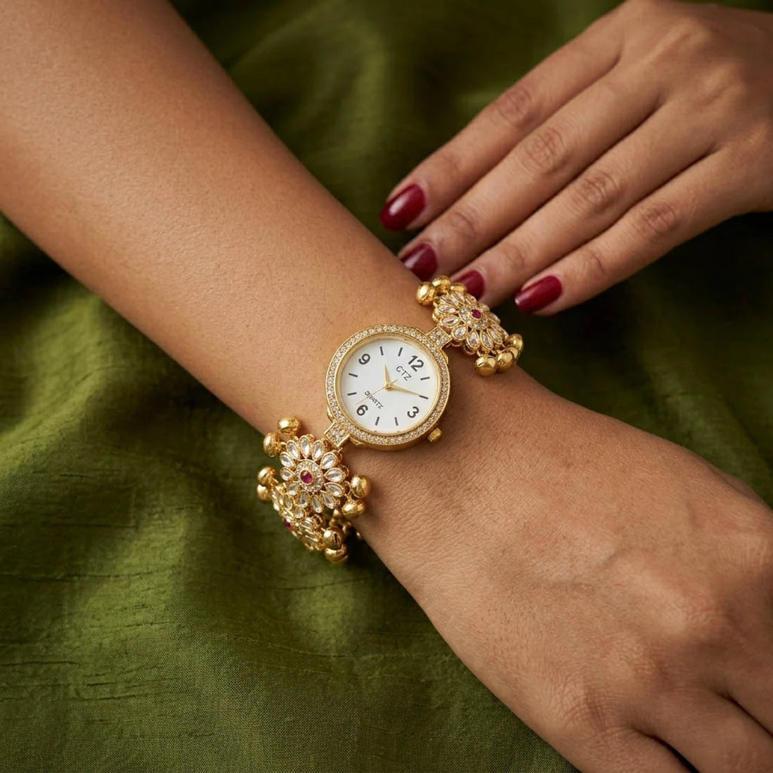Classic Rani Color Kundan Watch For Girls & Women Timeless Traditional Style Piece