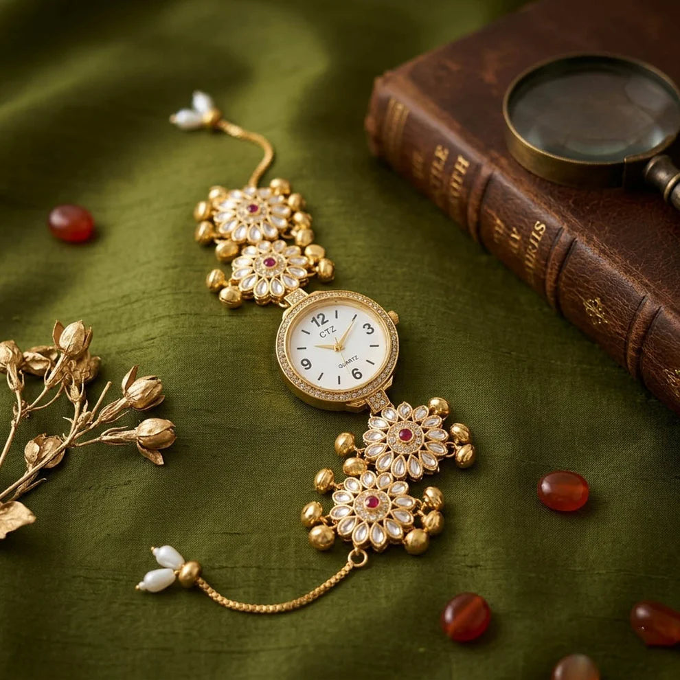 Classic Rani Color Kundan Watch For Girls & Women Timeless Traditional Style Piece
