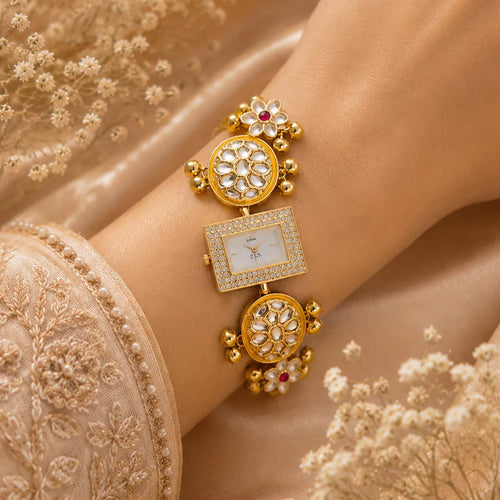 Attractive Rani Color Kundan Watch For Girls & Women Daily Fashion Style