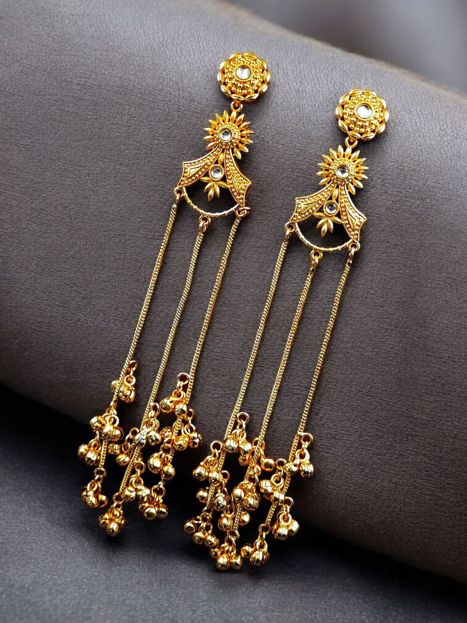 Gold Plated Kashmiri Earrings with Beautiful Stone Work | Traditional Ethnic Dangler Jewelry