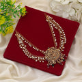 Stylish Maroon & Green Color Hair Brooch With Antique Temple Inspired Artwork