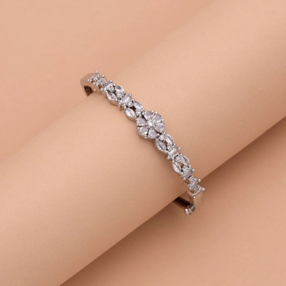 Silver Color American Diamond Bracelet with Elegant Sparkling Design