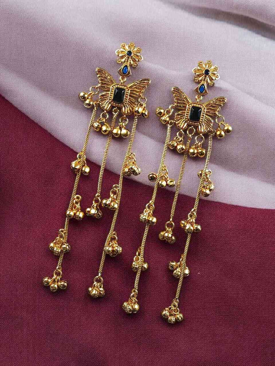 Elegant Butterfly Kashmiri Jhumka Earrings with Stunning Traditional Jewelry- Black