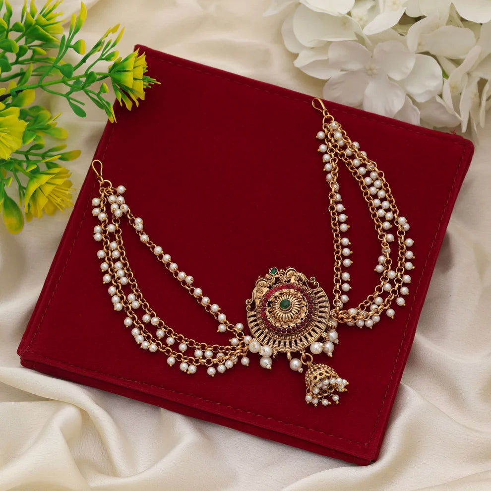 Elegant Maroon & Green Color Hair Brooch Traditional Ethnic Accessory For Women