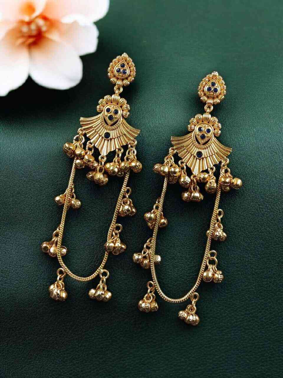 Golden Kashmiri Jhumka Earrings – Traditional Attractive Dangle Jewelry- Black