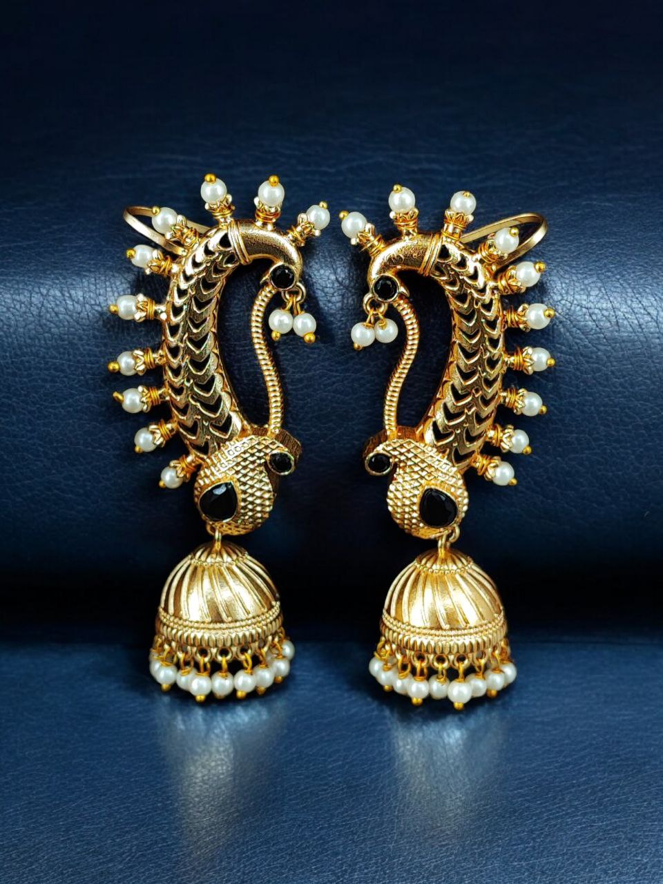 Traditional Leaf Earcuff | Gold Plated Ethnic Pearl Work Best Jewelry for Festive Wear
