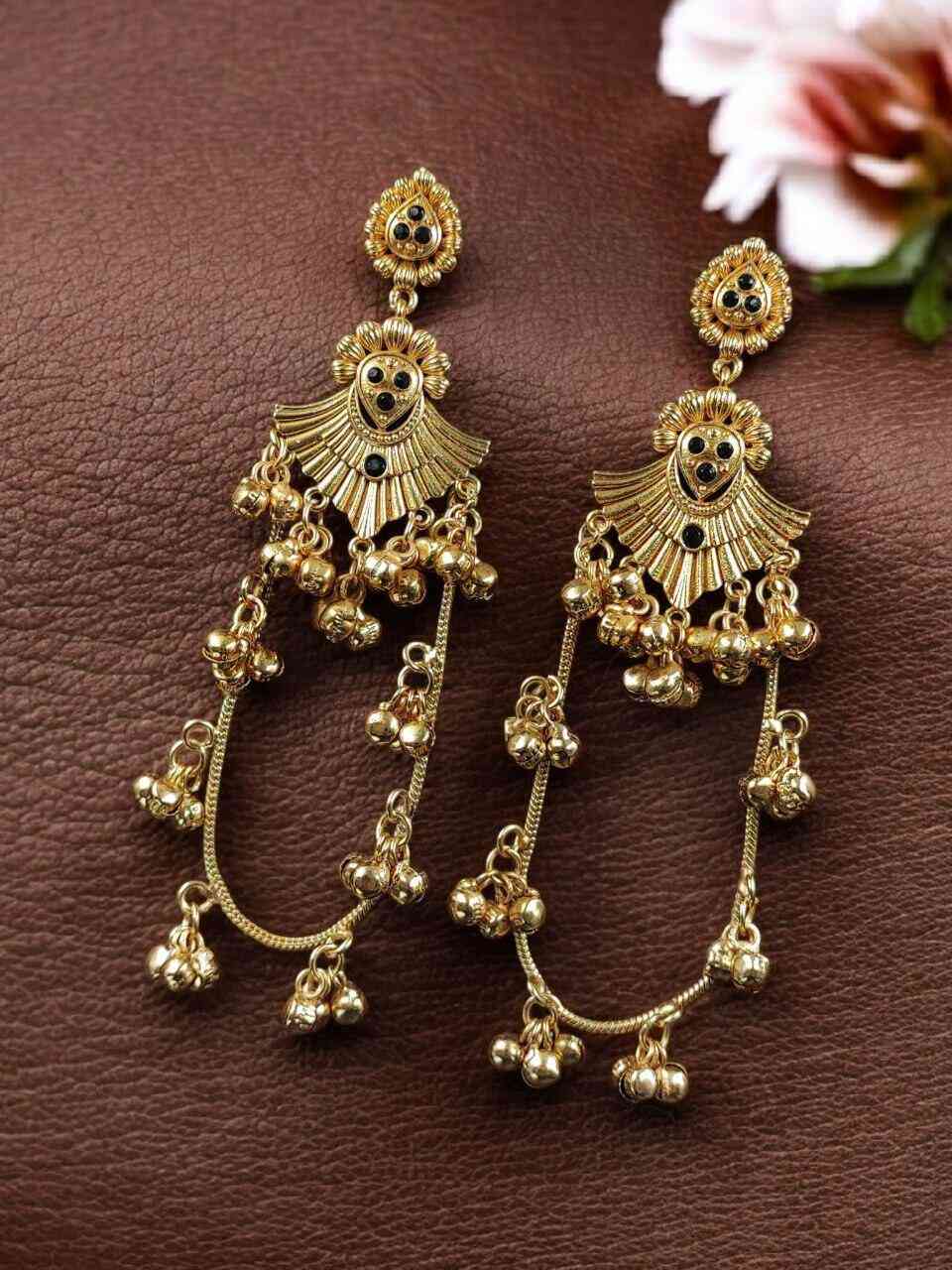 Golden Kashmiri Jhumka Earrings – Traditional Attractive Dangle Jewelry- Blue