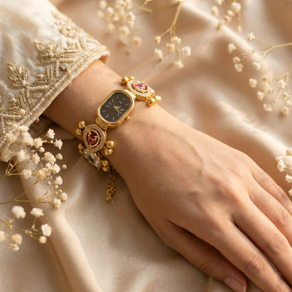 Fancy Rani & Green Color Kundan Watch For Girls & Women Royal Ethnic Style