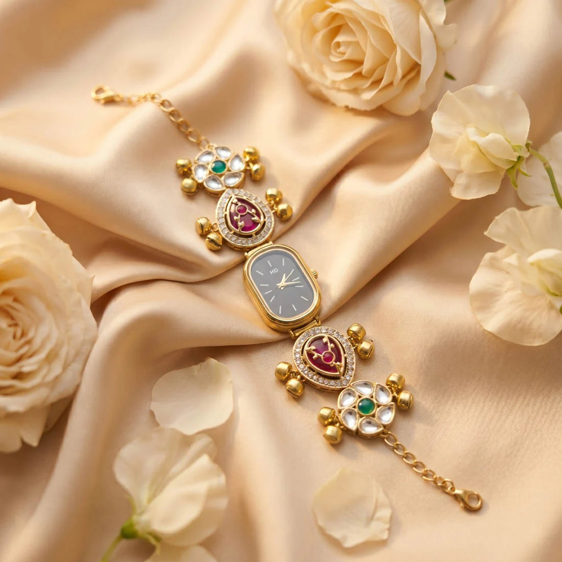 Fancy Rani & Green Color Kundan Watch For Girls & Women Royal Ethnic Style