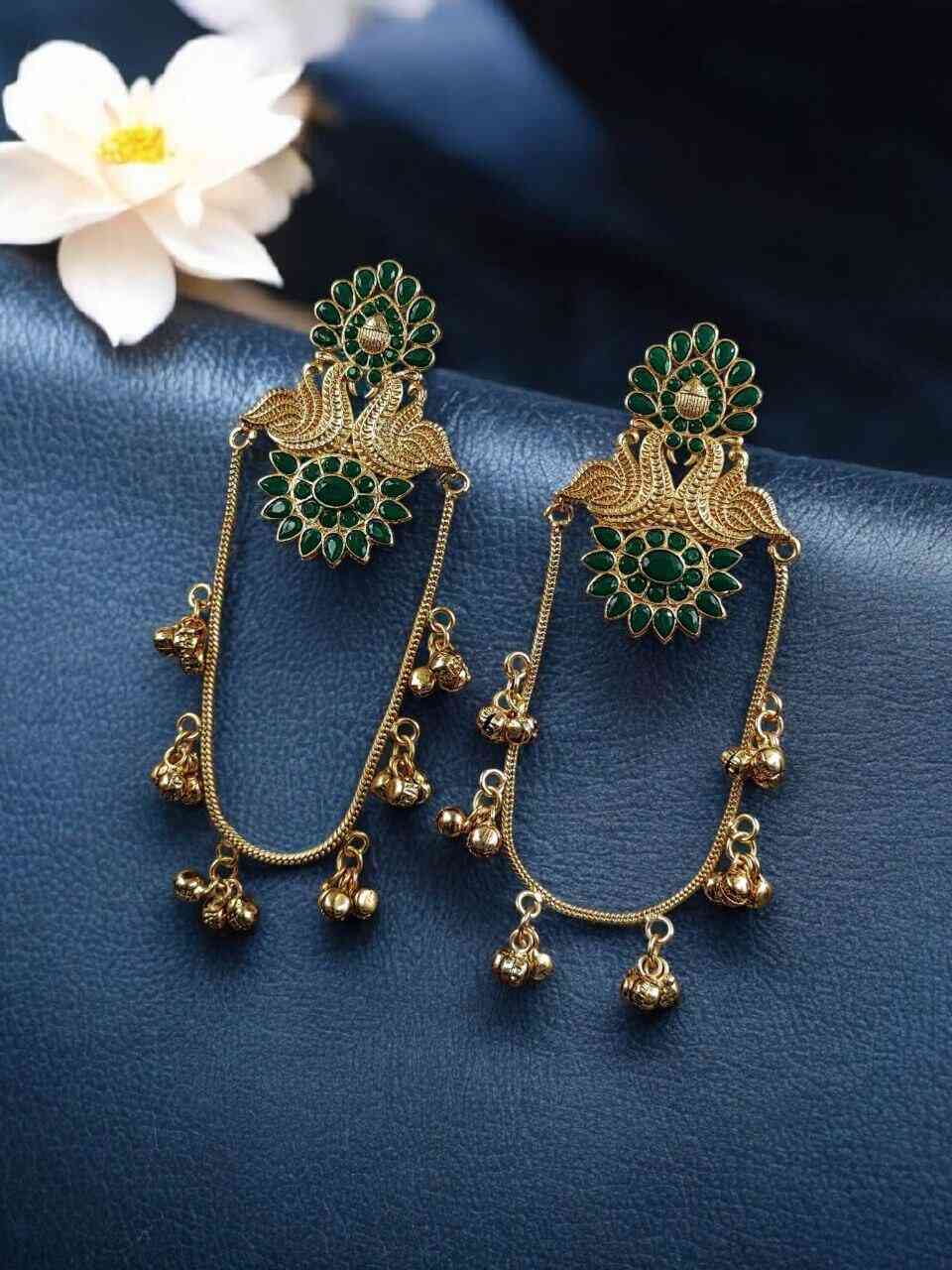Stunning Peacock Kashmiri Earrings with Royal Traditional Design- Green