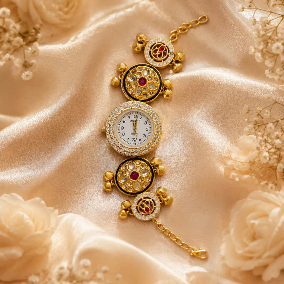 Premium Rani Color Kundan Watch For Girls & Women Designer Collection Style