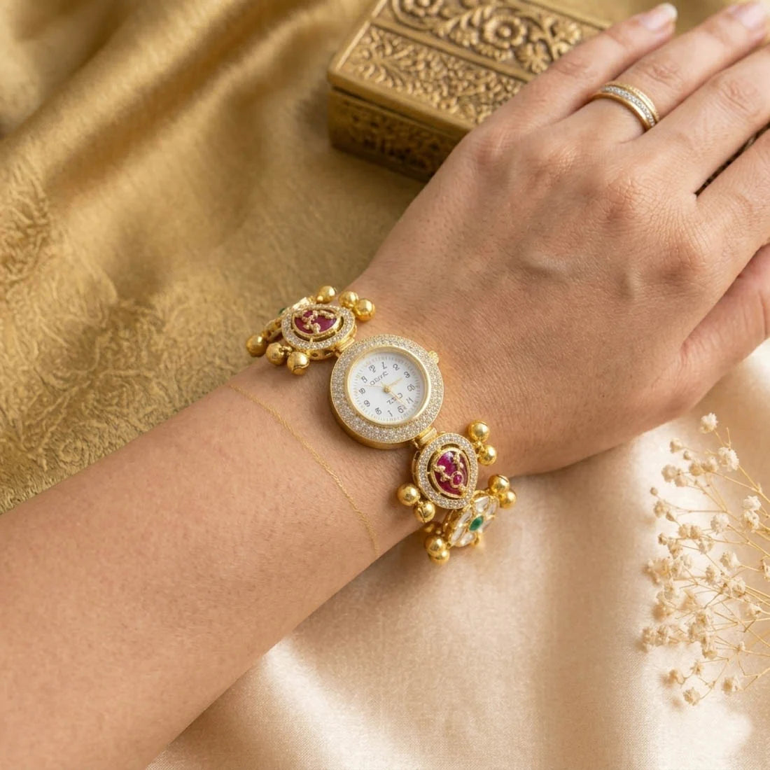 Royal Rani & Green Color Kundan Watch For Girls & Women Festive Collection
