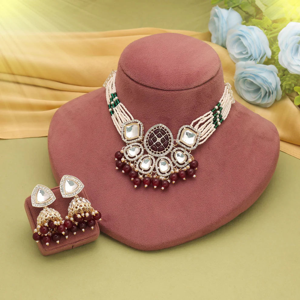 Stylish Choker Kundan Necklace Set With Royal Ethnic Touch