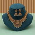 Classic Gold Color Lord Laxmi Temple Necklace Set With Royal Antique Finish