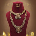 Royal Maroon & Green Color Lord Laxmi Long Temple Necklace Set Collection