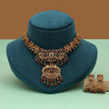 Elegant Rani & Green Color Lord Laxmi Temple Necklace Set Ethnic Jewelry