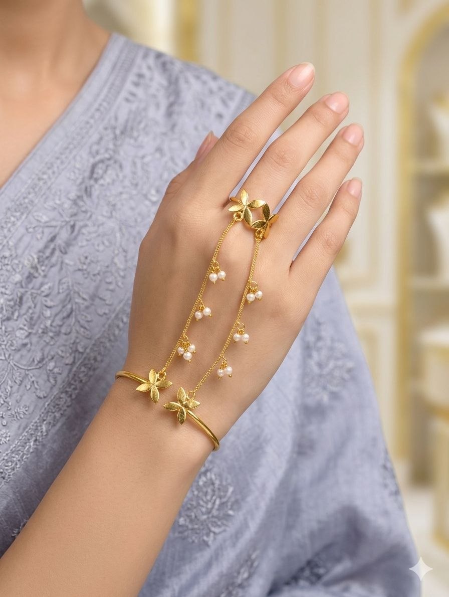 Elegant Golden Butterfly Hathphool for Stunning Ethnic Hand Jewelry