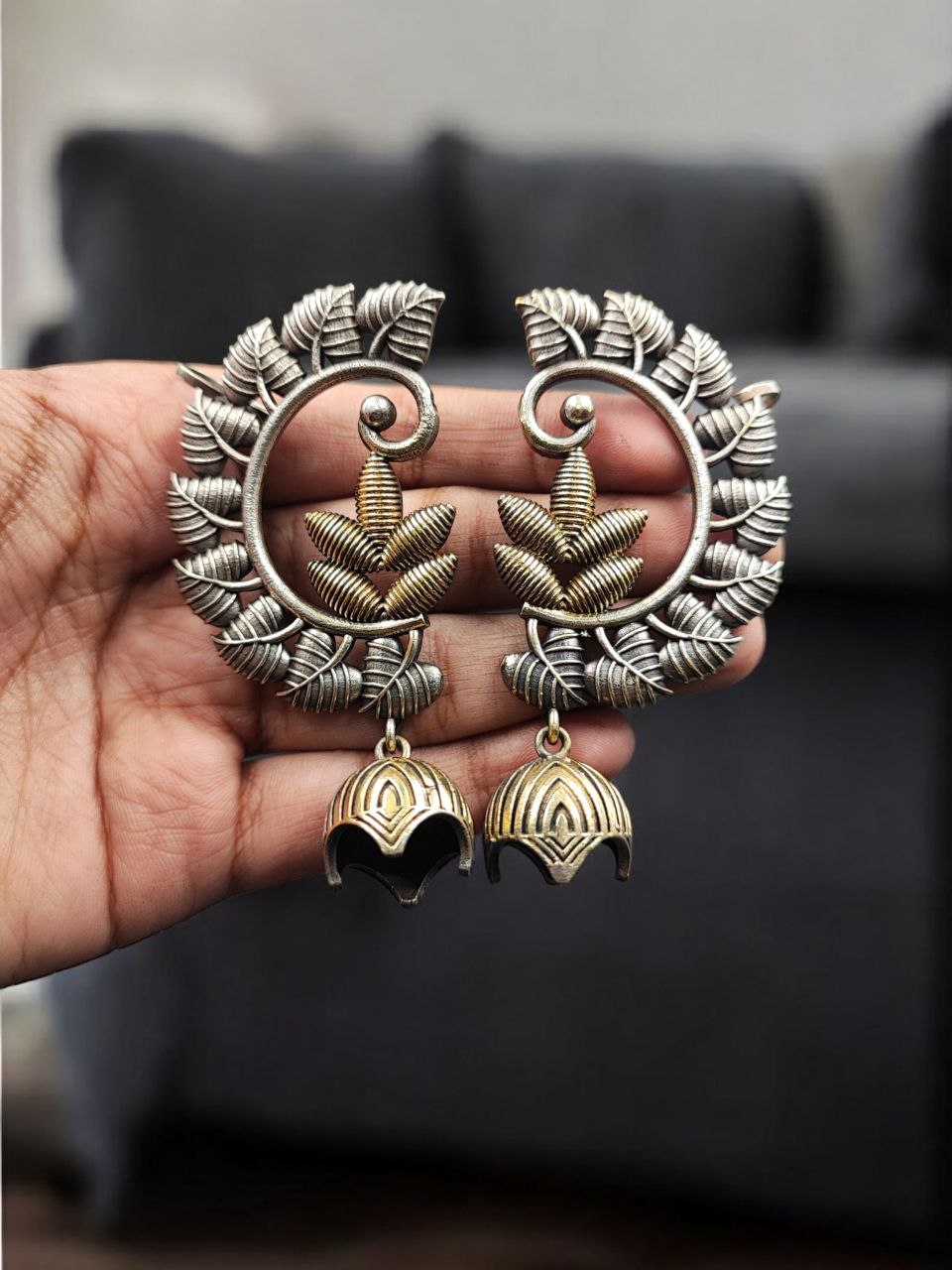 Vintage Look Two-Tone Jhumka Earcuff | Leaf Design Statement Beautiful Jewelry