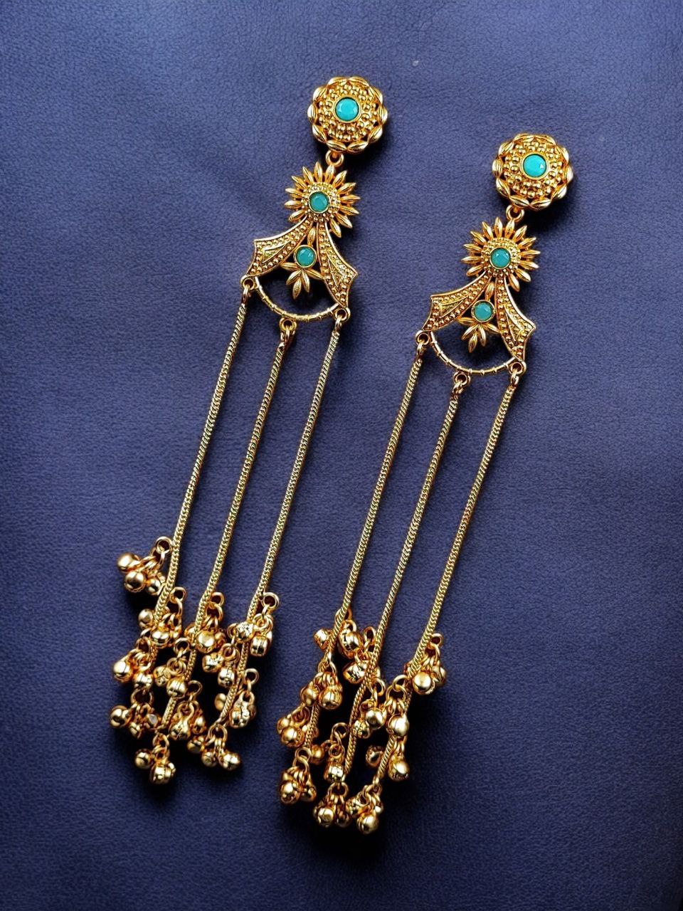 Gold Plated Kashmiri Earrings with Beautiful Stone Work | Traditional Ethnic Dangler Jewelry