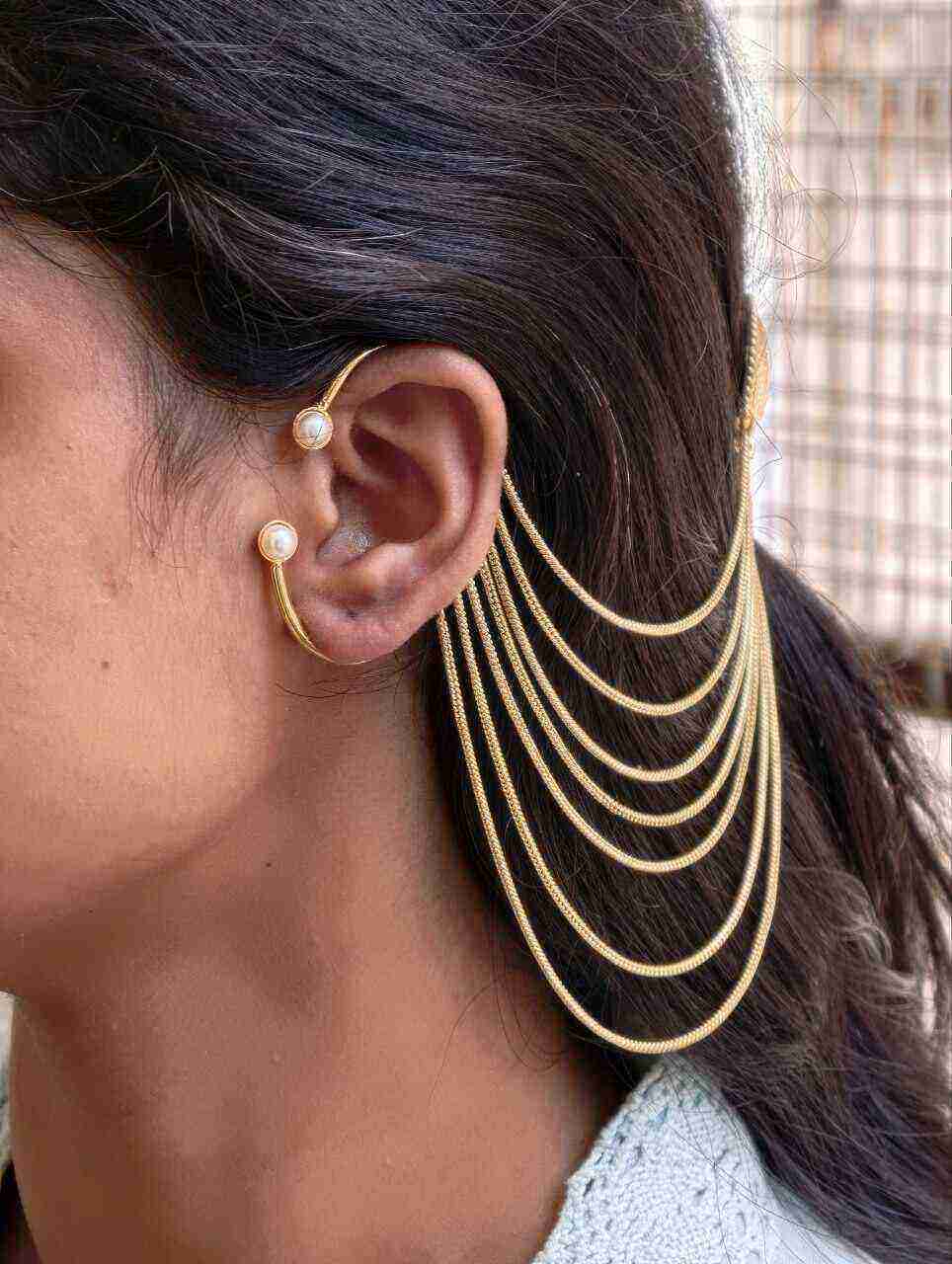 Gold Plated Chain Kashmiri Earcuff Attractive Traditional Jewelry