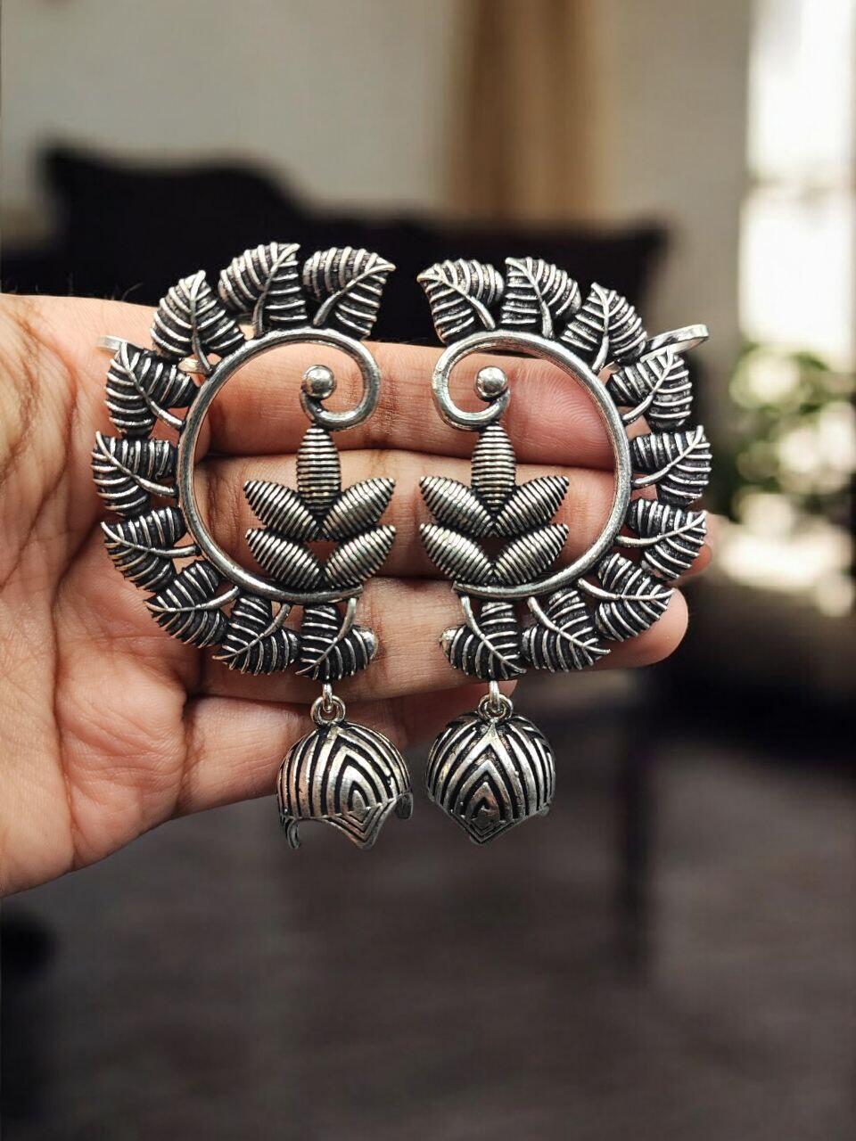 Premium Silver Plated Leaf Design Jhumka Earcuff | Perfect Jewelry Gift For He
