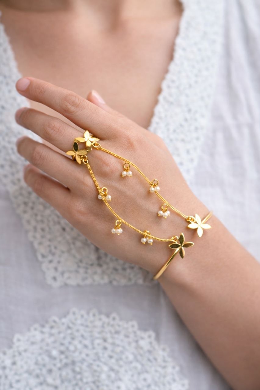 Elegant Golden Butterfly Hathphool for Stunning Ethnic Hand Jewelry