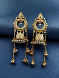 Beautiful Gold Plated Kashmiri Jhumka Earrings with Premium Stone Pearl Work- Red and Green